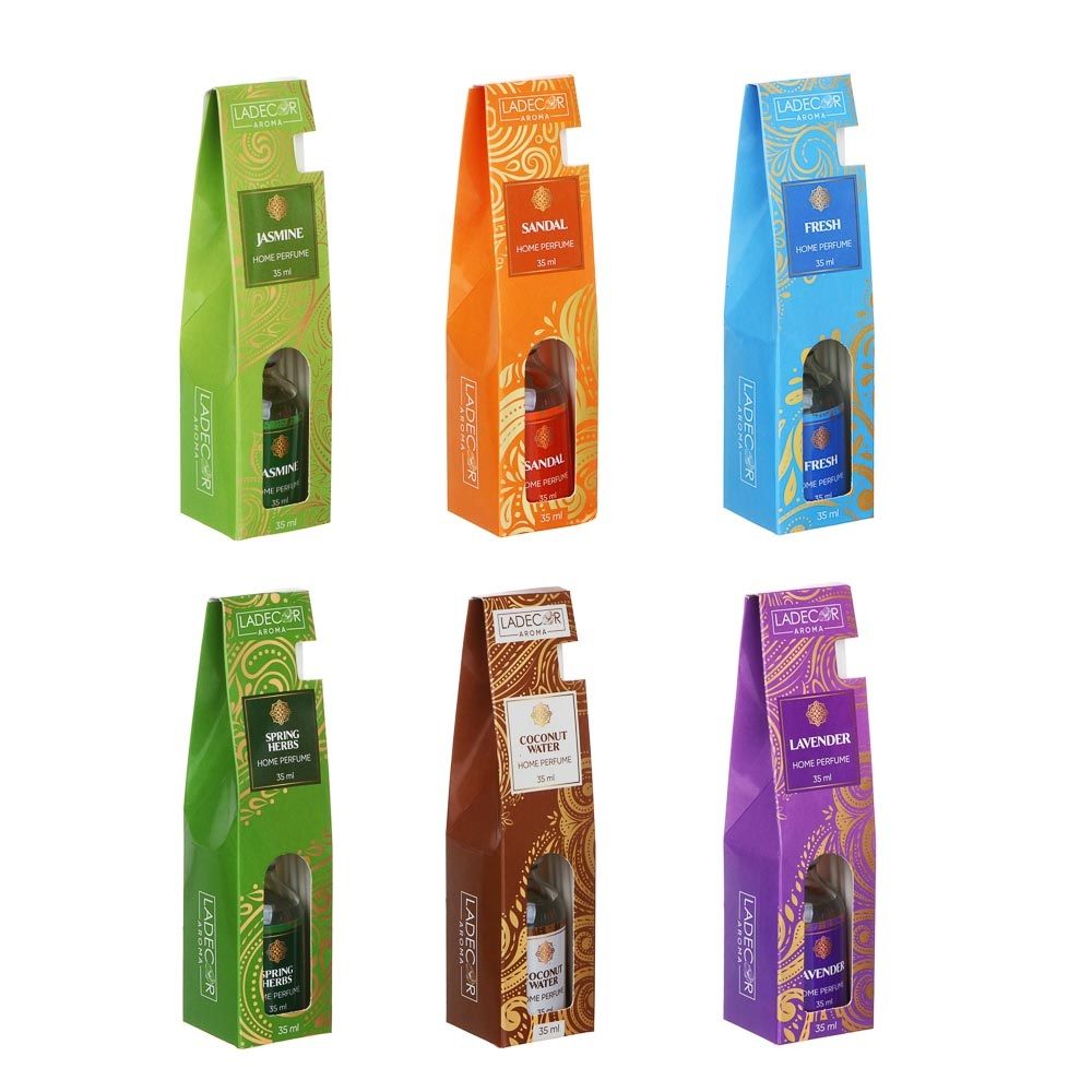 Аромадиффузор с палочками Ladecor Жасмин, лаванда, сандал, свежесть, кокос, весенние травы 35 мл
