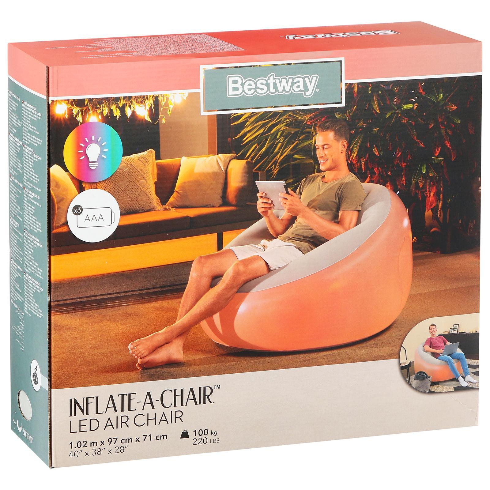 Кресло надувное с led подсветкой 102х97х71 см рем комплект Bestway Inflate-A-Chair