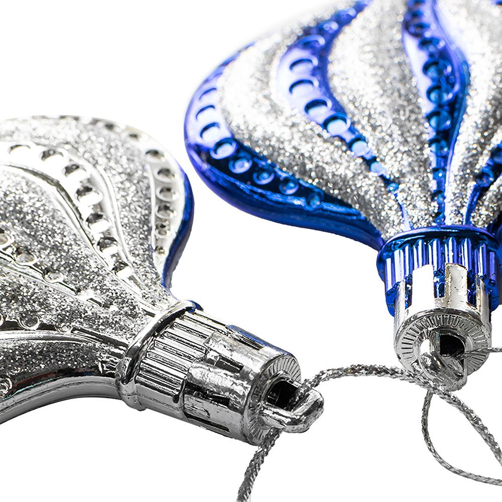 Игрушка елочная Капельки серебро/синий 8,5см (3 шт)