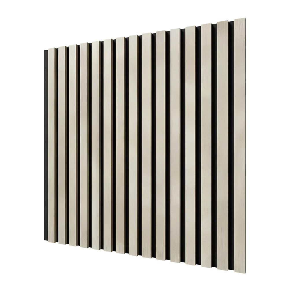 Панель акустическая 600х600х19 мм черный войлок, рейки МДФ Ясень кристалл