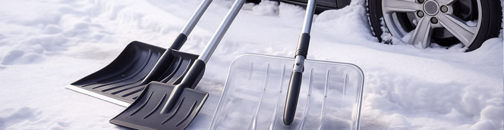 Набор зимнего инструмента разложен у машины, частично занесённой снегом