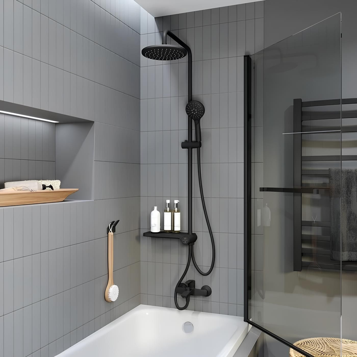 Душевой гарнитур с верхней лейкой Iddis Ray RAYMS3Fi76 черный матовый