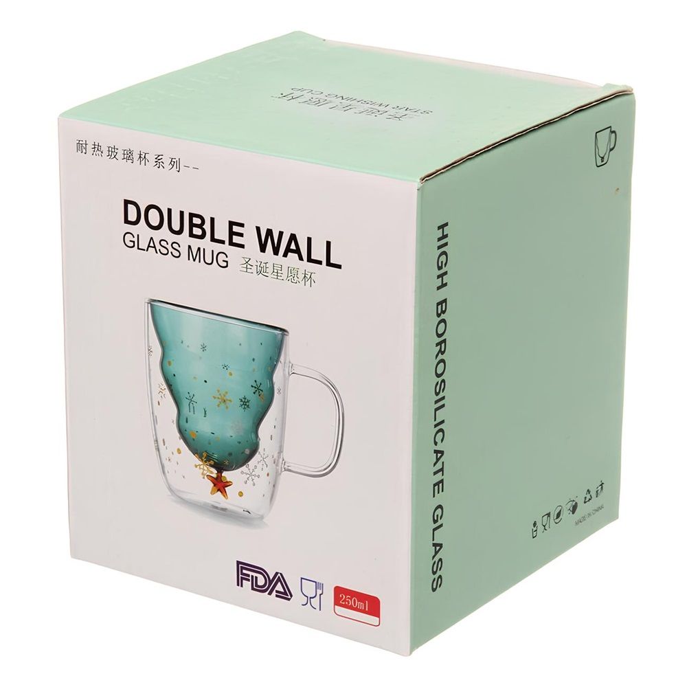 Кружка стеклянная Елочка 300 мл с крышкой (60)