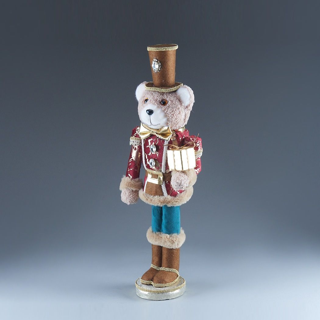 Фигура декоративная Мишка-барабанщик 17х13х53 см бордо/золото