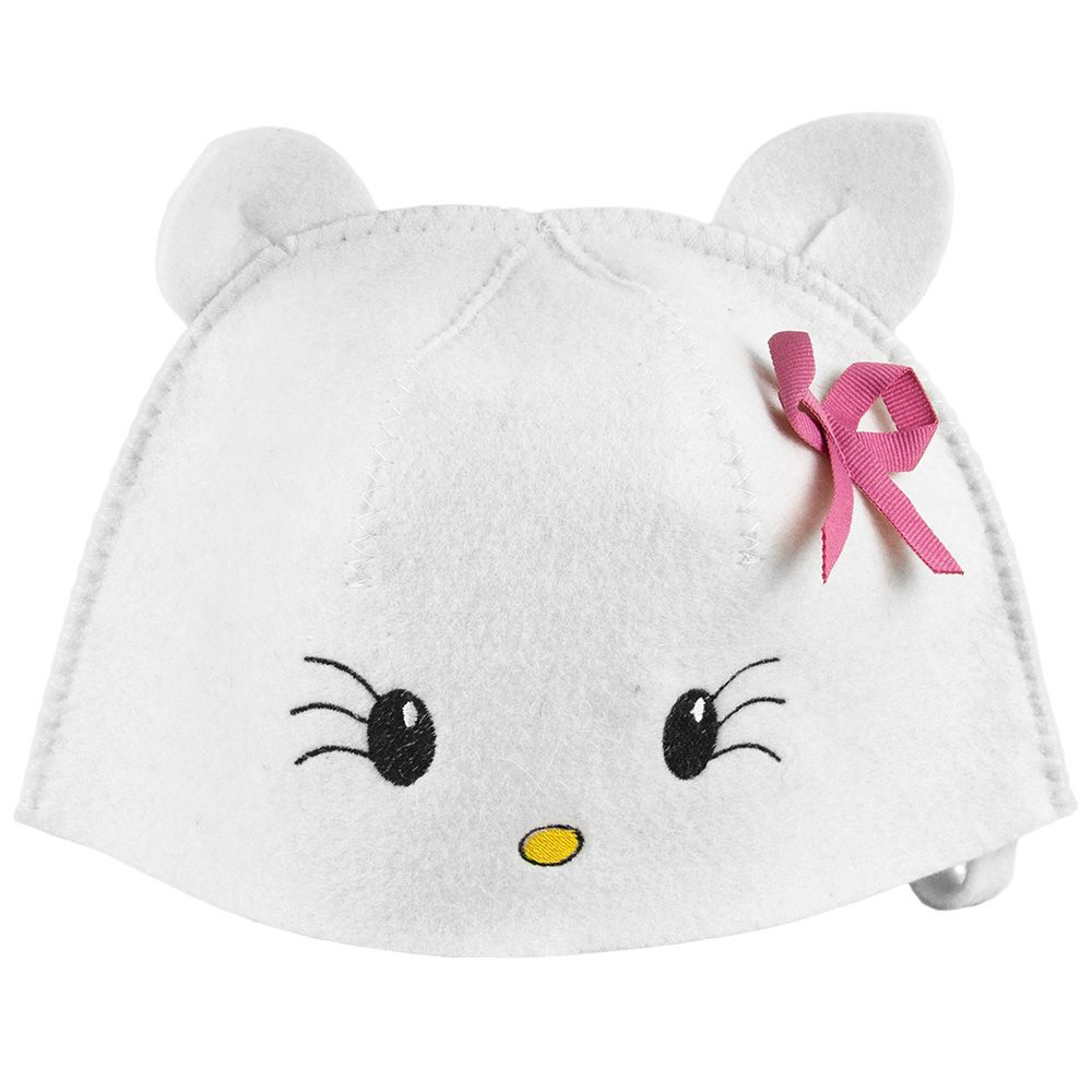Шапка для бани детская с вышивкой Китти фетр белый