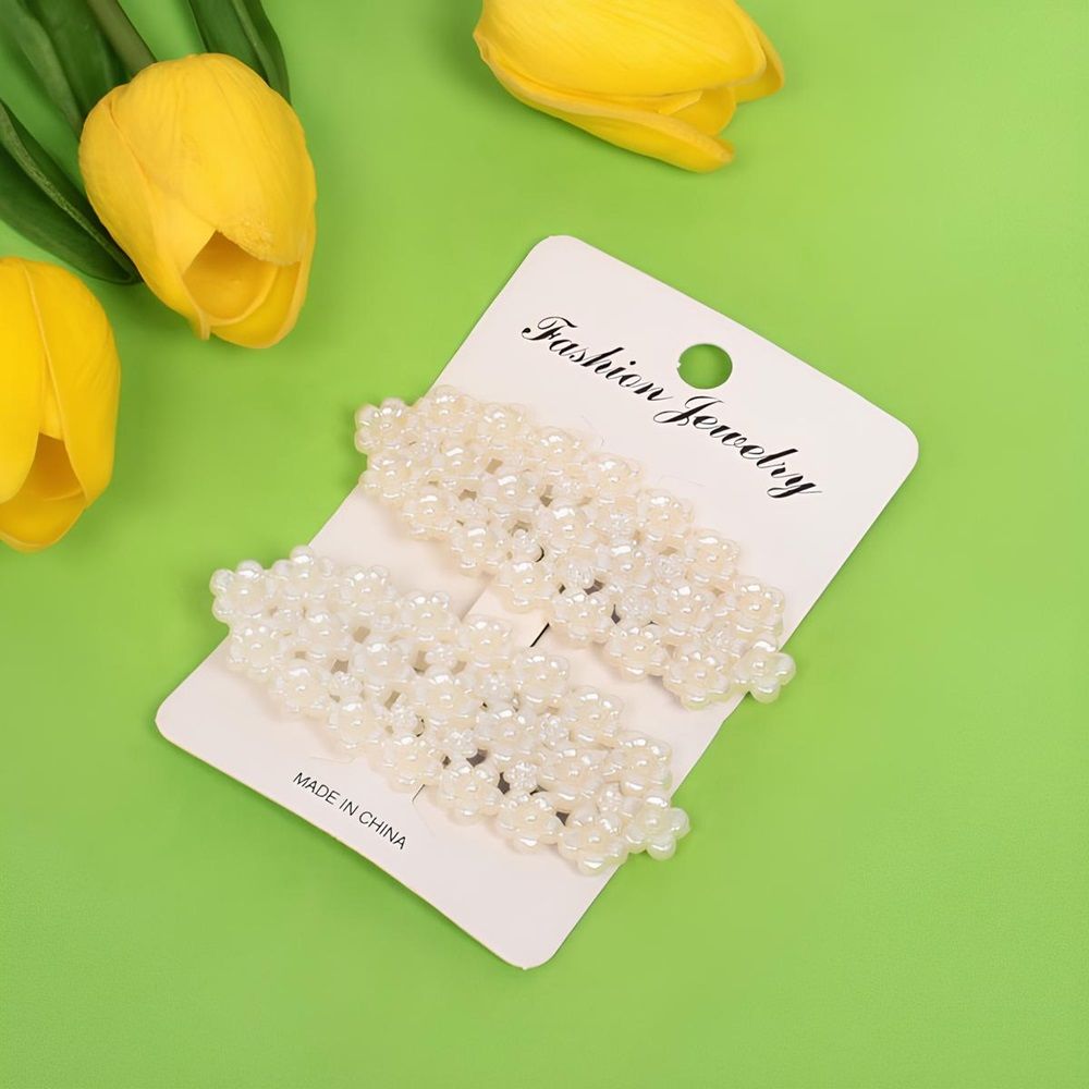 Зажимы для волос New collection Melissa Розочки овал белый 8х2,5 см 2 шт