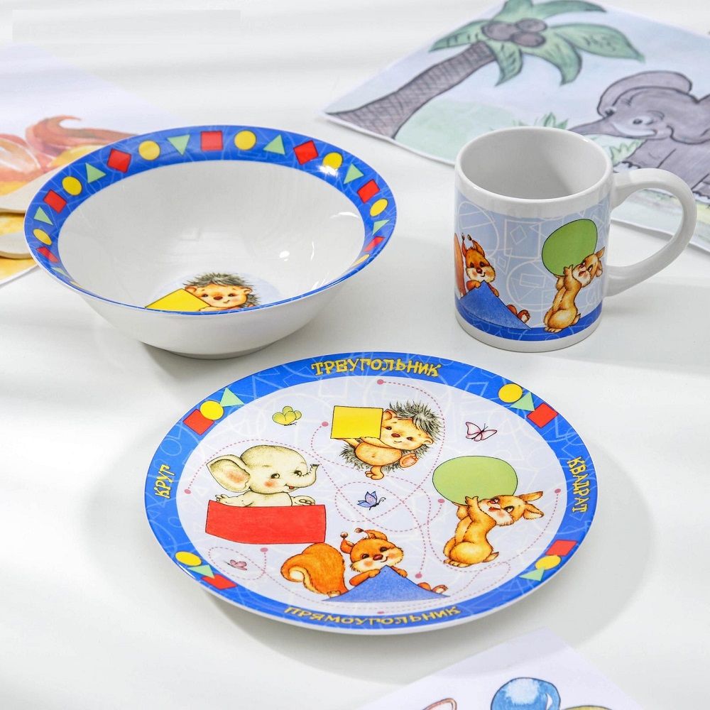 Набор посуды Фигуры 3 предмета 240мл/19см/18см