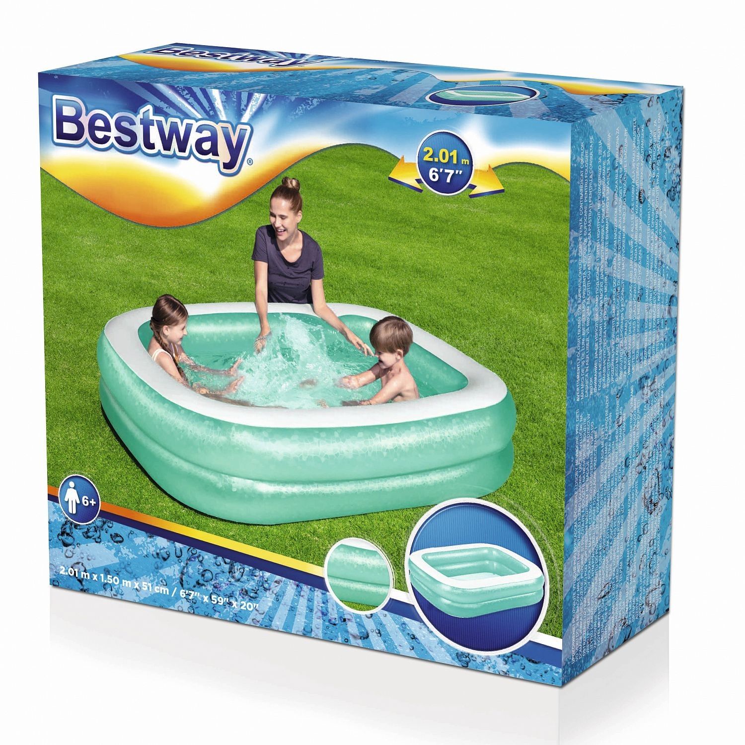 Бассейн детский надувной 201х150х51 см 450 л Bestway Blue Rectangular Family 54005