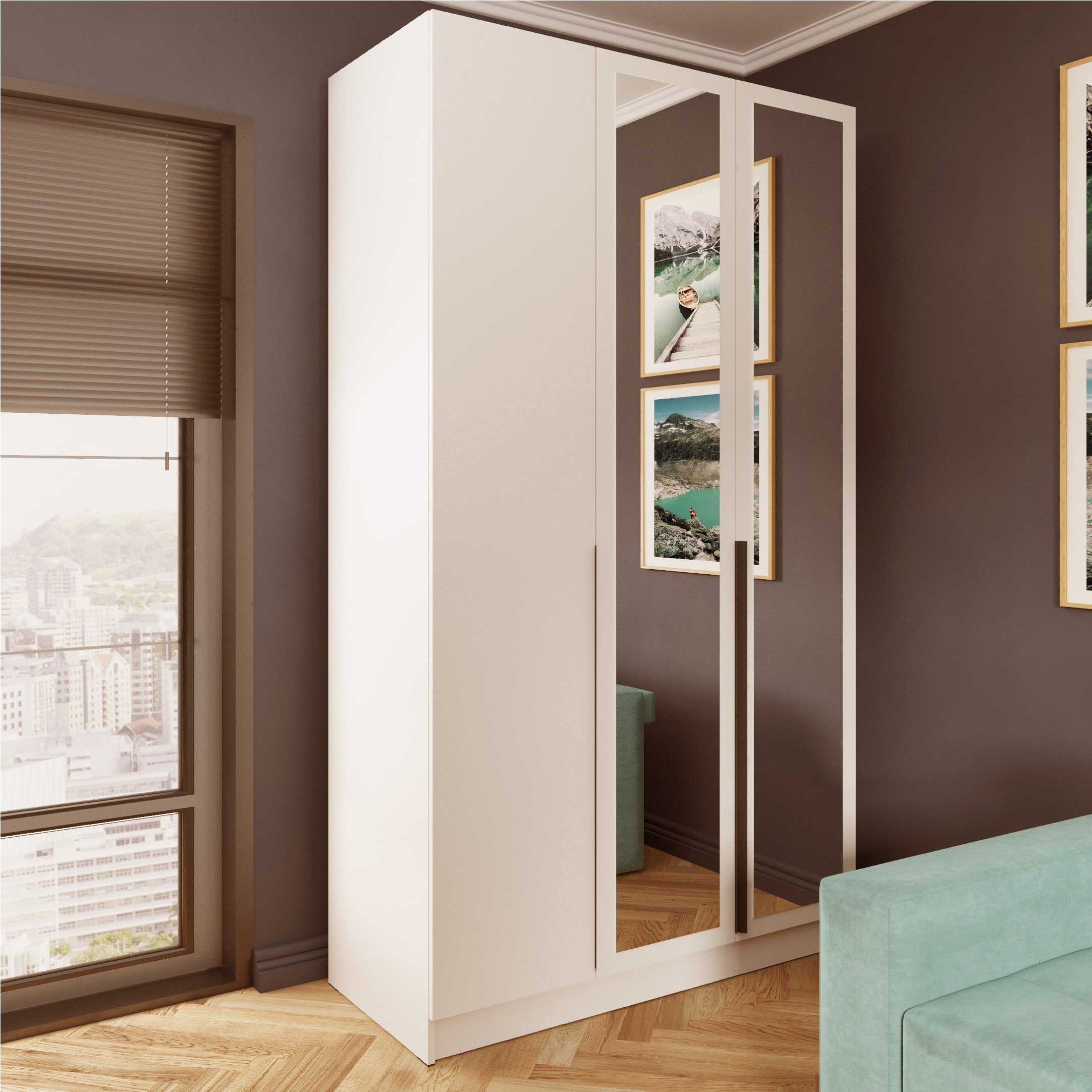 Шкаф трехдверный с зеркалом Мадрид 1200х2300х520 мм Кашемир