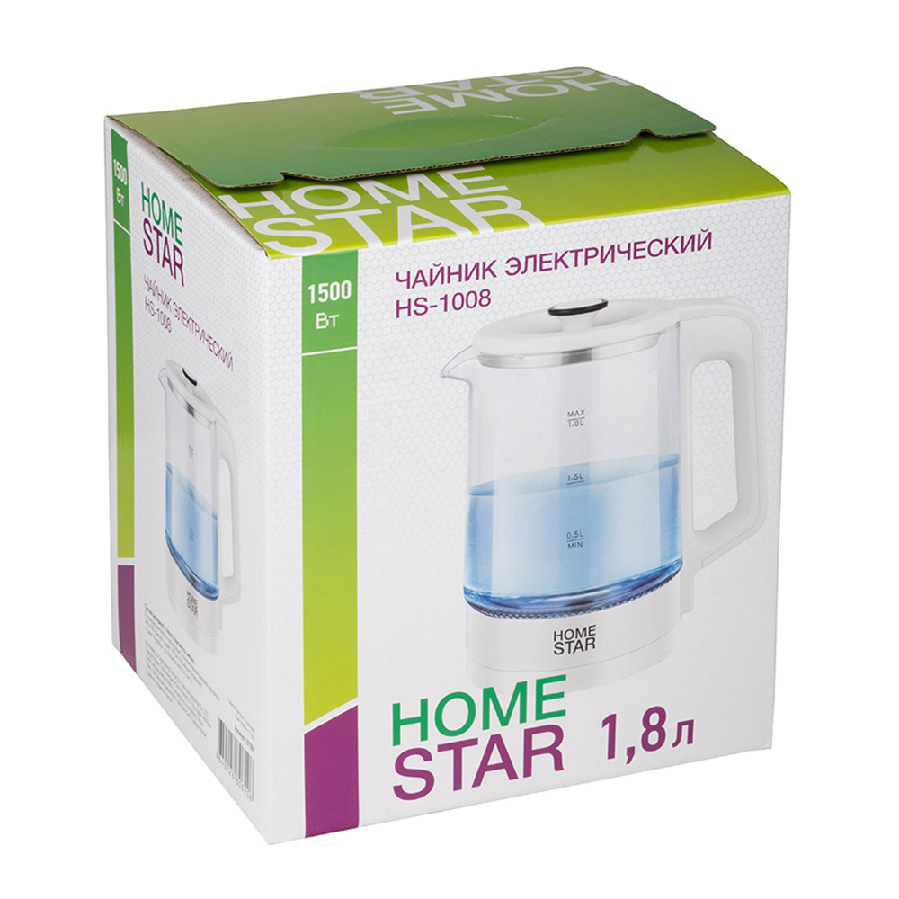 Чайник электрический Homestar HS-1008 1500 Вт 1,8 л стекло, белый