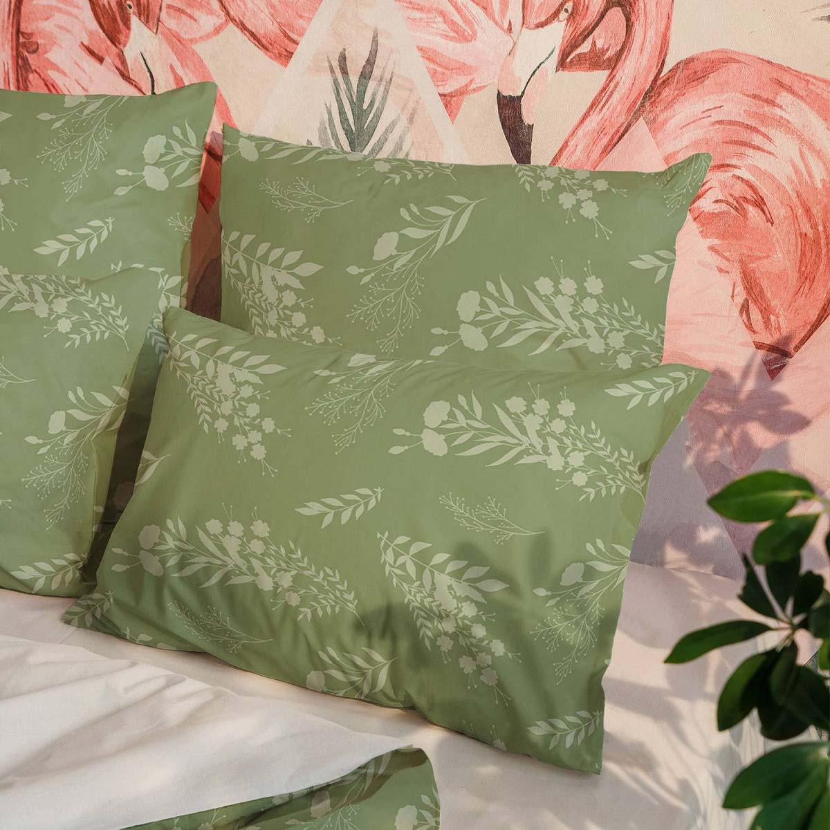 КПБ Волшебная Ночь евро с наволочками 70x70 cм 8768/1 полубел 113 2506 перкаль Grass зеленый