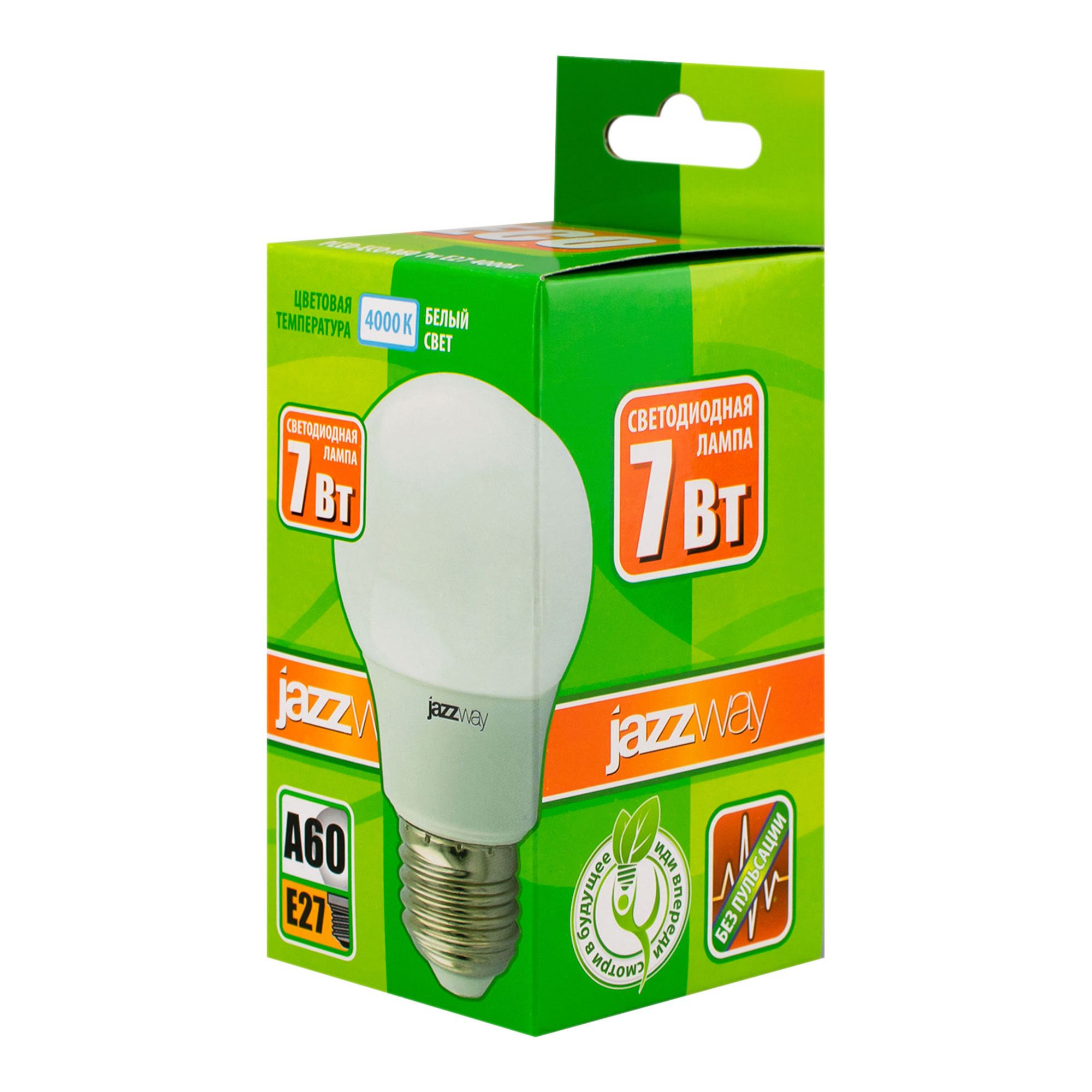 ЛАМПА светодиодная бел.свет E27 220V 7 Вт4000K PLED- ECO-A60 Jazzway