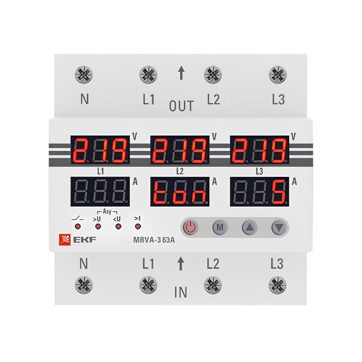 Реле напряжения и тока трехфазное с дисплеем MRVA-3 63A EKF MRVA-3-63A