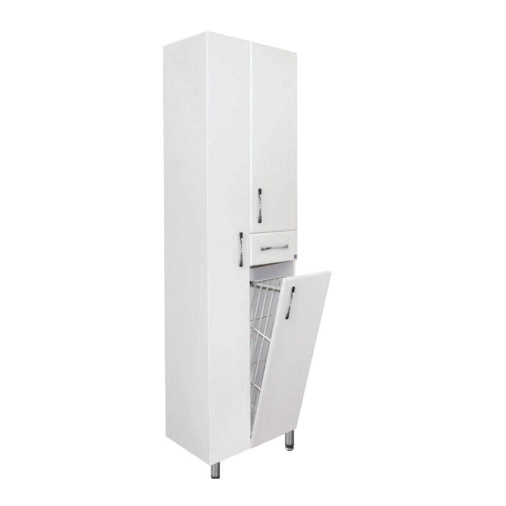 Пенал 54 для ванной с корзиной белый