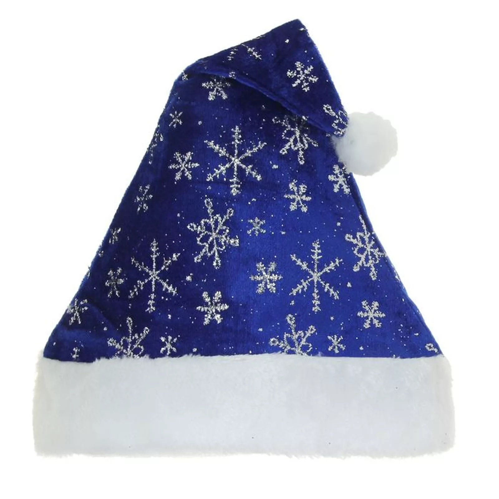 Колпак новогодний бархатный Моя Елочка Снежинки серебро 28х35 см синий 2024-0302