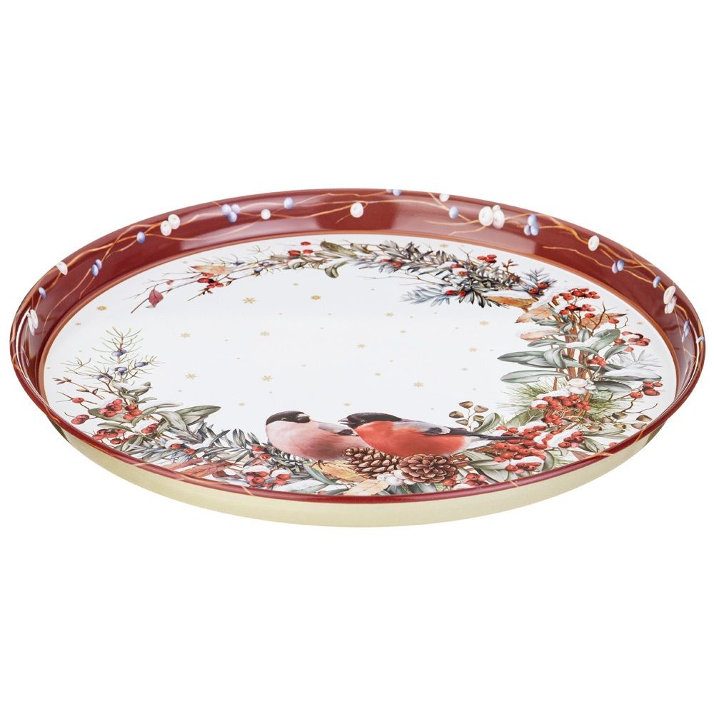 Поднос сервировочный Agness Cнегири d33 см красный