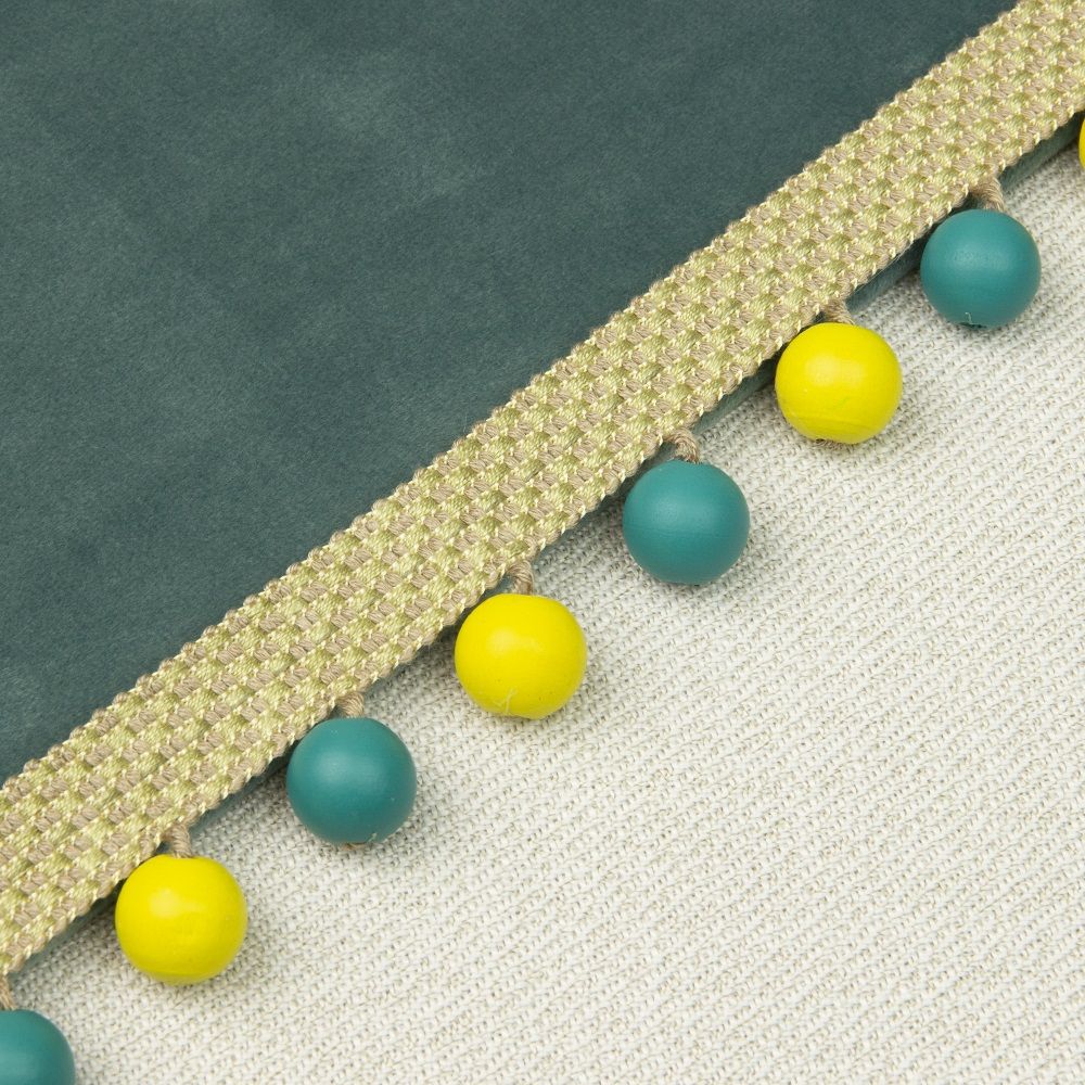 Бахрома для штор с деревянными шариками лимонный/темно-бирюзовый