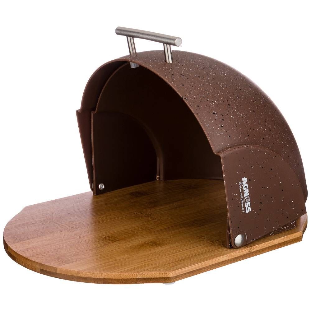 Хлебница Agness деревянная с пластиковой крышкой Коричневый мрамор 36х26х20 см 938-051