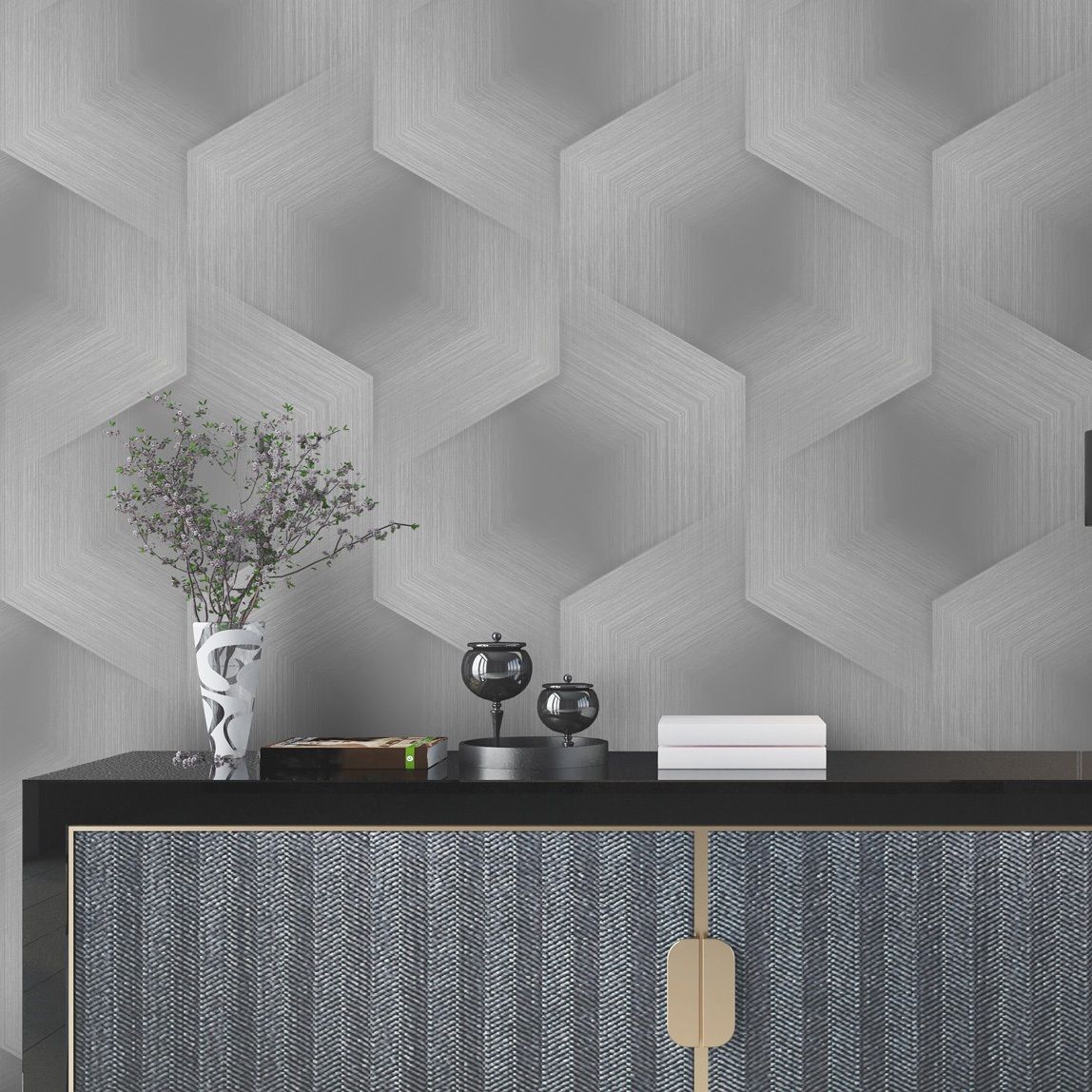 Обои WallSecret Hudson 9083-24 серые геометрия 3D 1,06х10,05 м