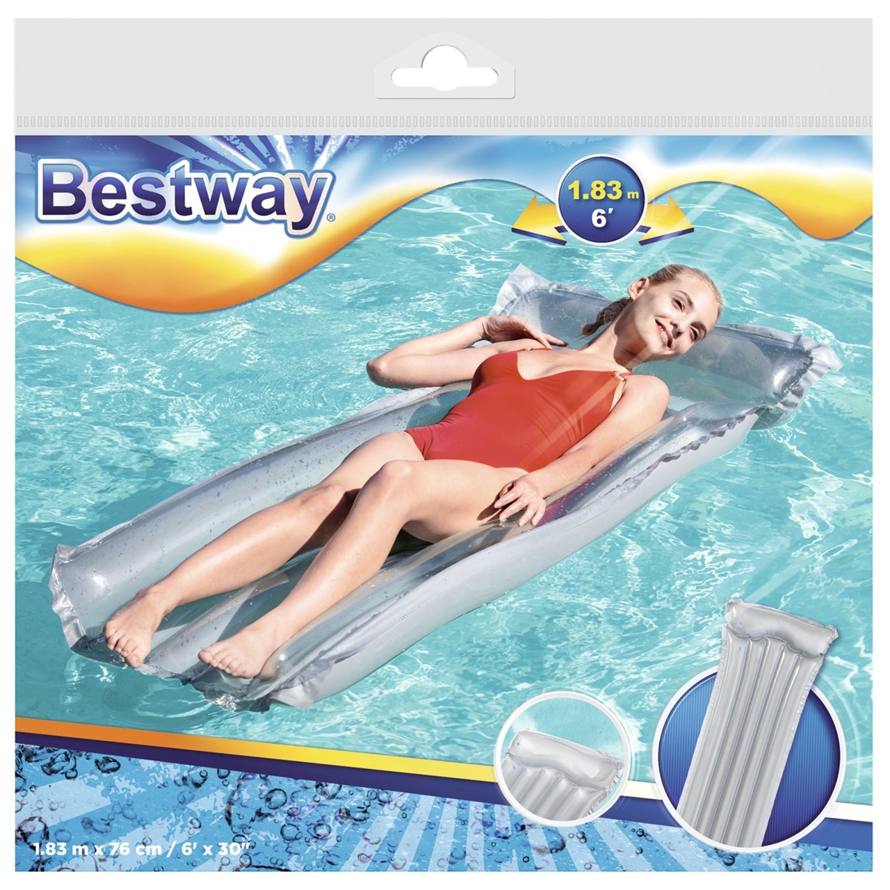 Матрас для плавания 183х76 см до 90 кг Bestway Deluxe Transparent 44013