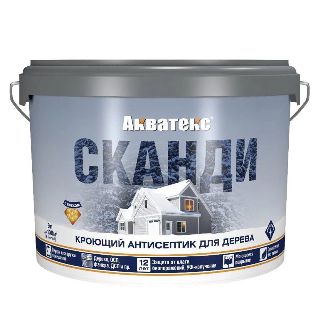 Антисептик для дерева кроющий Акватекс Сканди айсберг 9 л