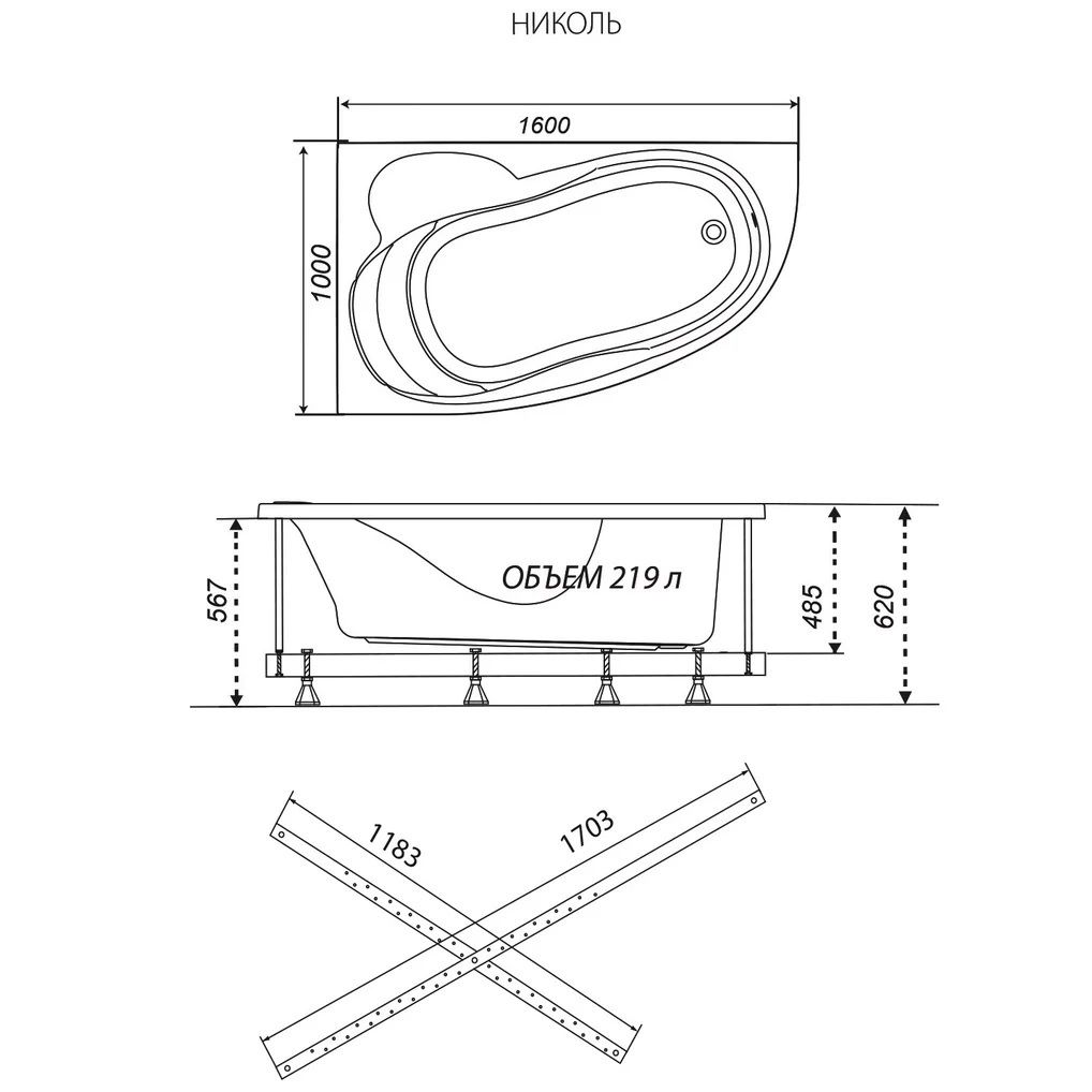 Ванна акриловая Triton Николь 160 правая 160х100х63 см