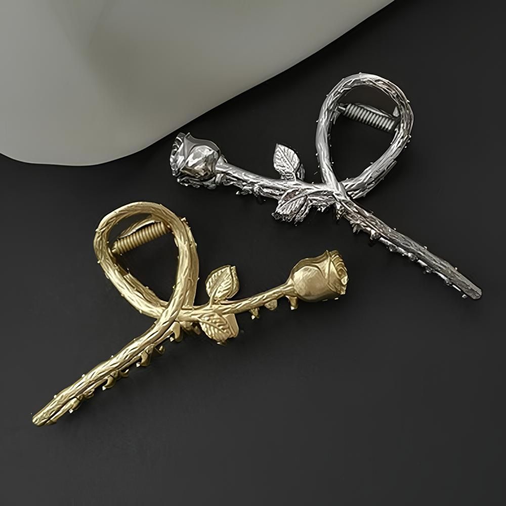 Заколка-краб для волос Premium Роза серебро/золото 11 см на блистере