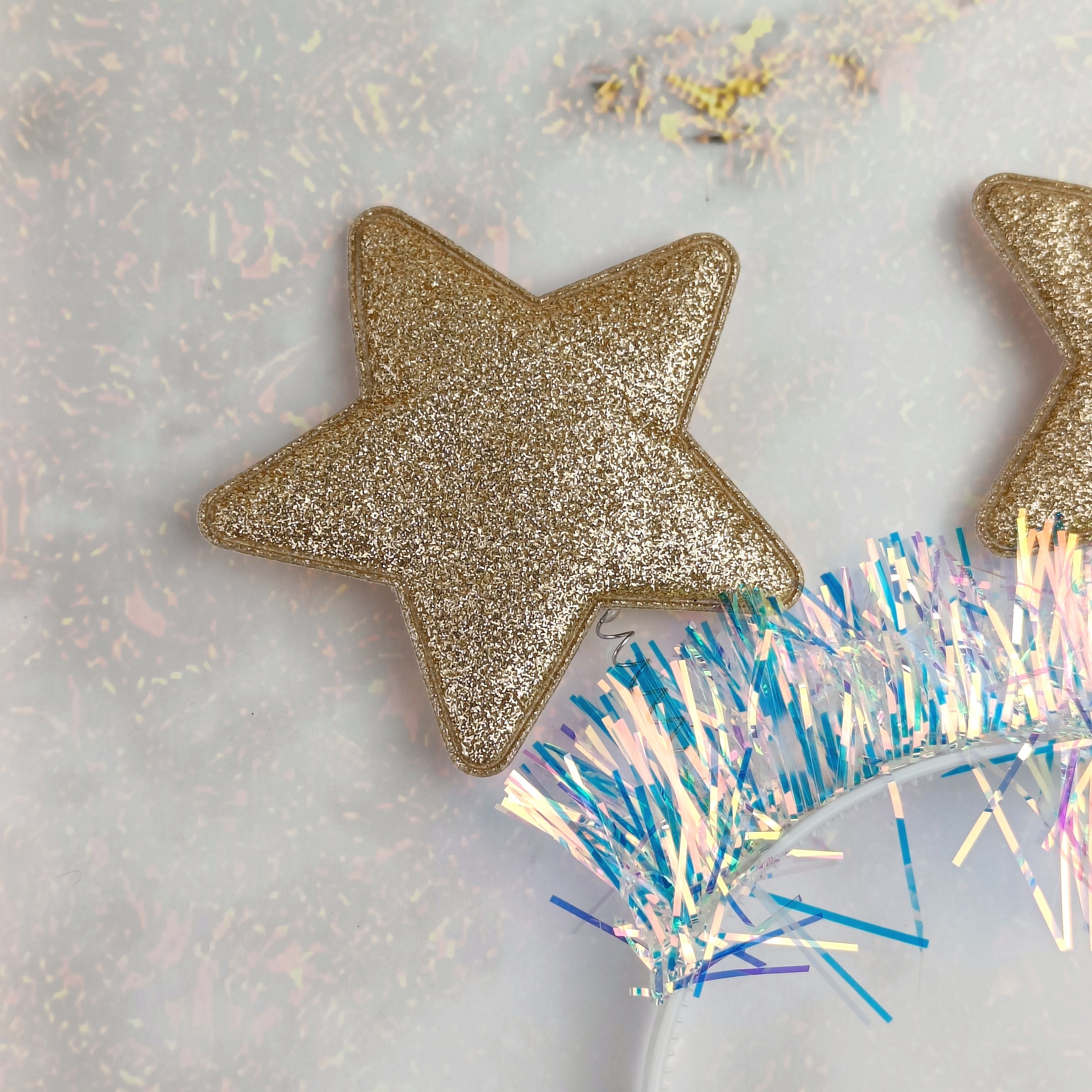 Ободок карнавальный Звезды с мишурой 23х20 см микс 2024-8534