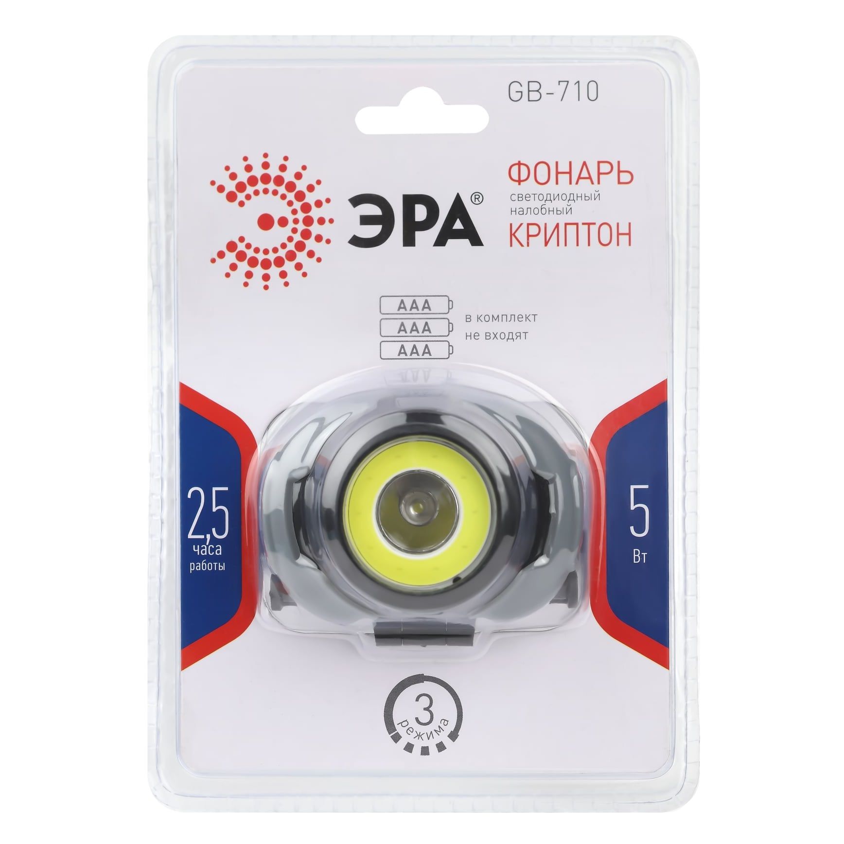 Фонарь налобный LED Эра Криптон GB-710 310 Лм 3хААА IP40 3 режима