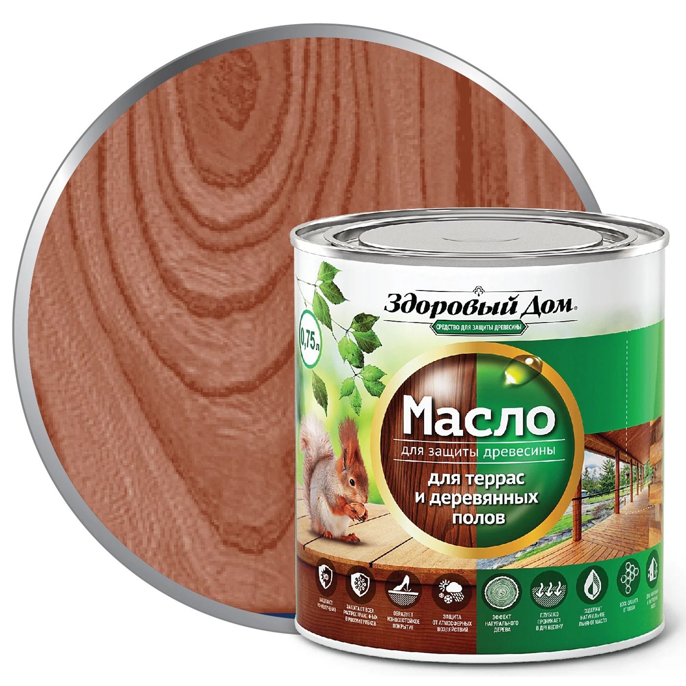 Масло для террас и деревянных полов Здоровый Дом махагон 0,75л Л-С