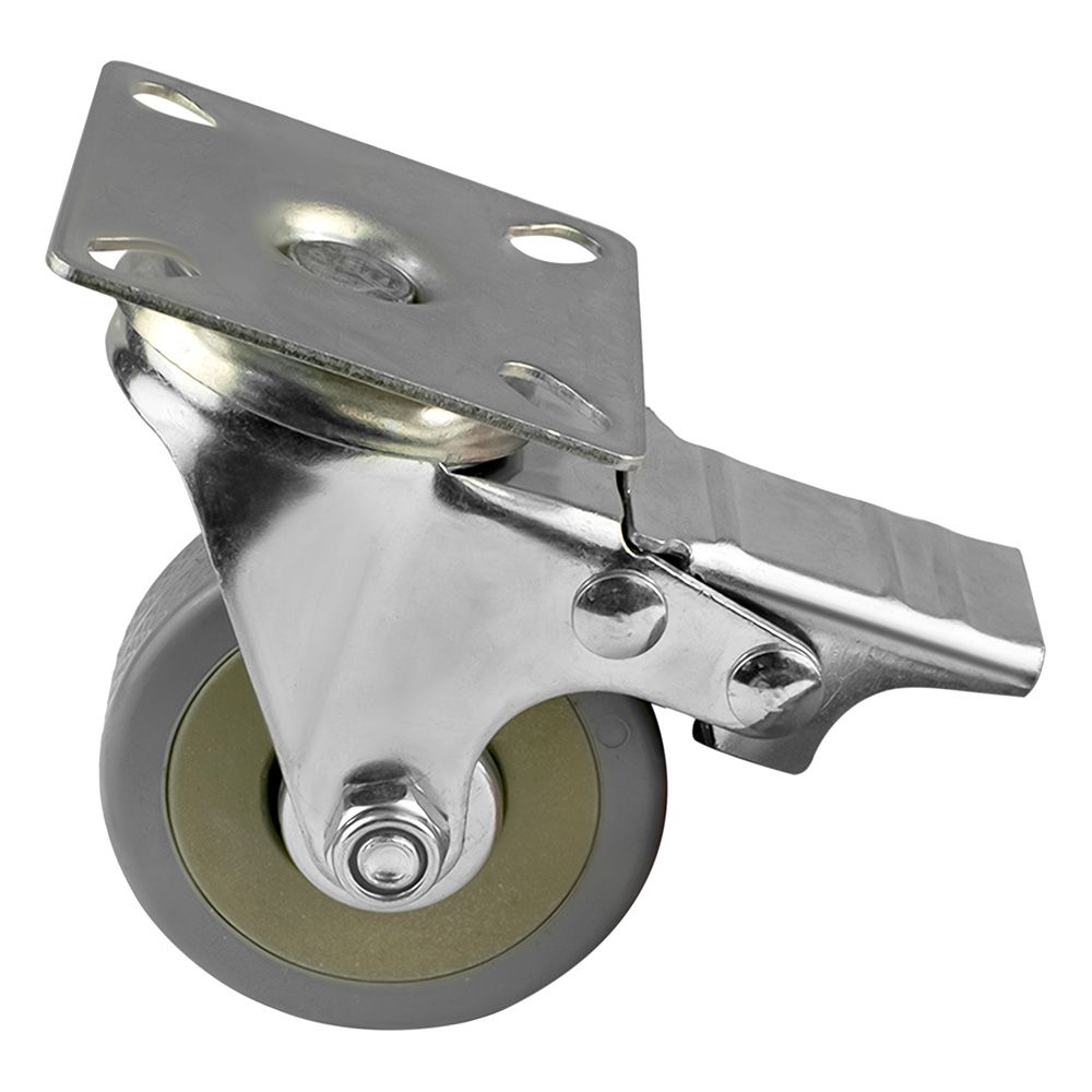 Колесо  поворот. с метал.площадкой с тормозом(50х17мм серо-зеленая резина) нагрузка 38кг