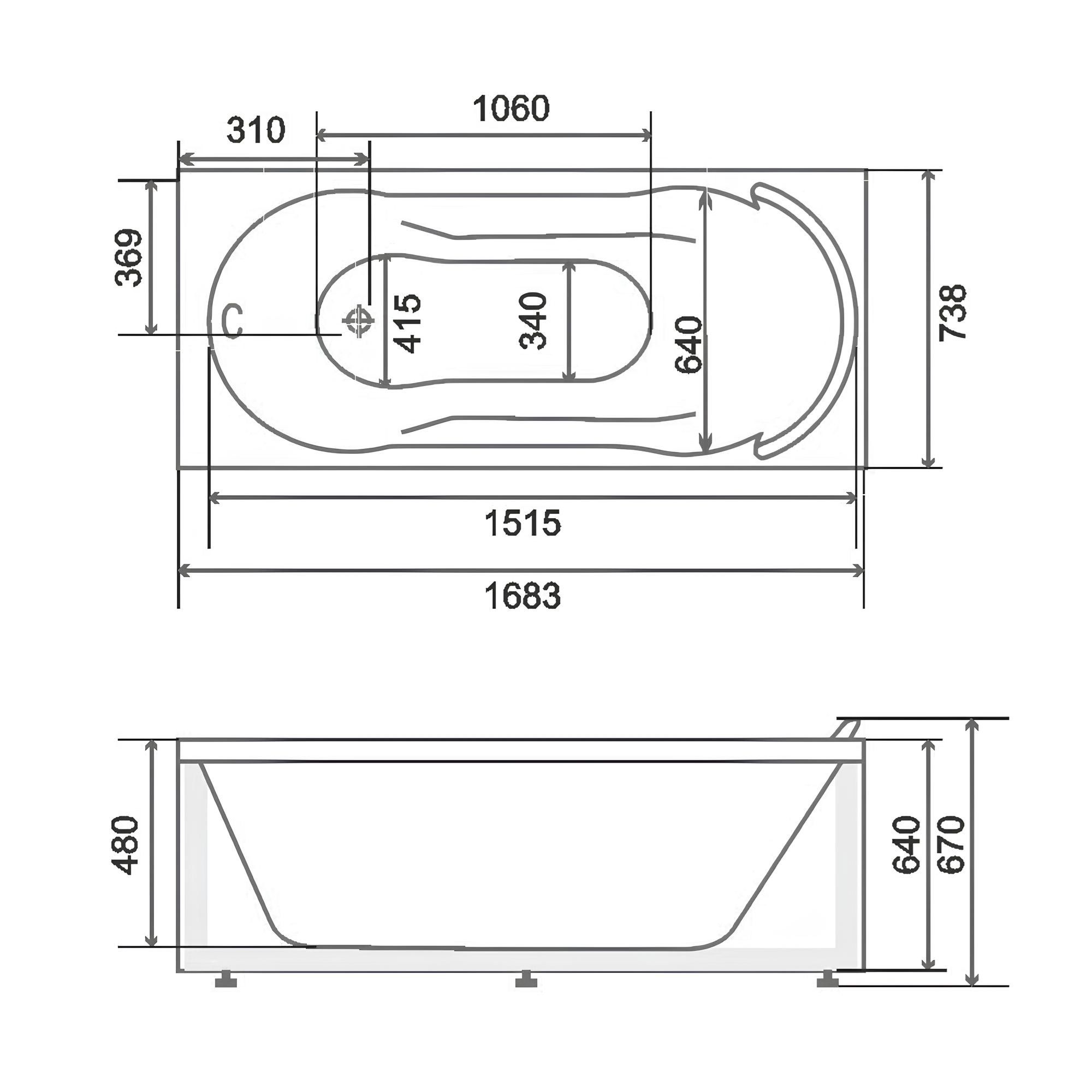 Ванна акриловая BellSan Риана 170 169х74х64 см