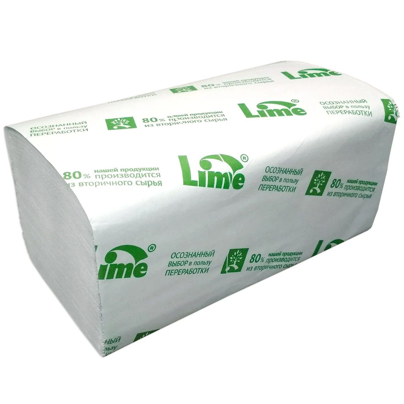 Бумажные полотенца Lime V укладки 23х24 см 250 шт 1-слойные белые