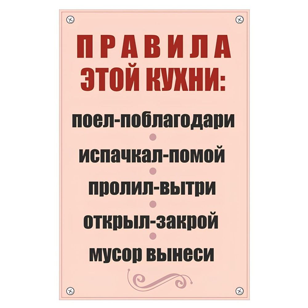 Табличка Правила кухни пластиковая 3мм 30x19.5см TPS 021