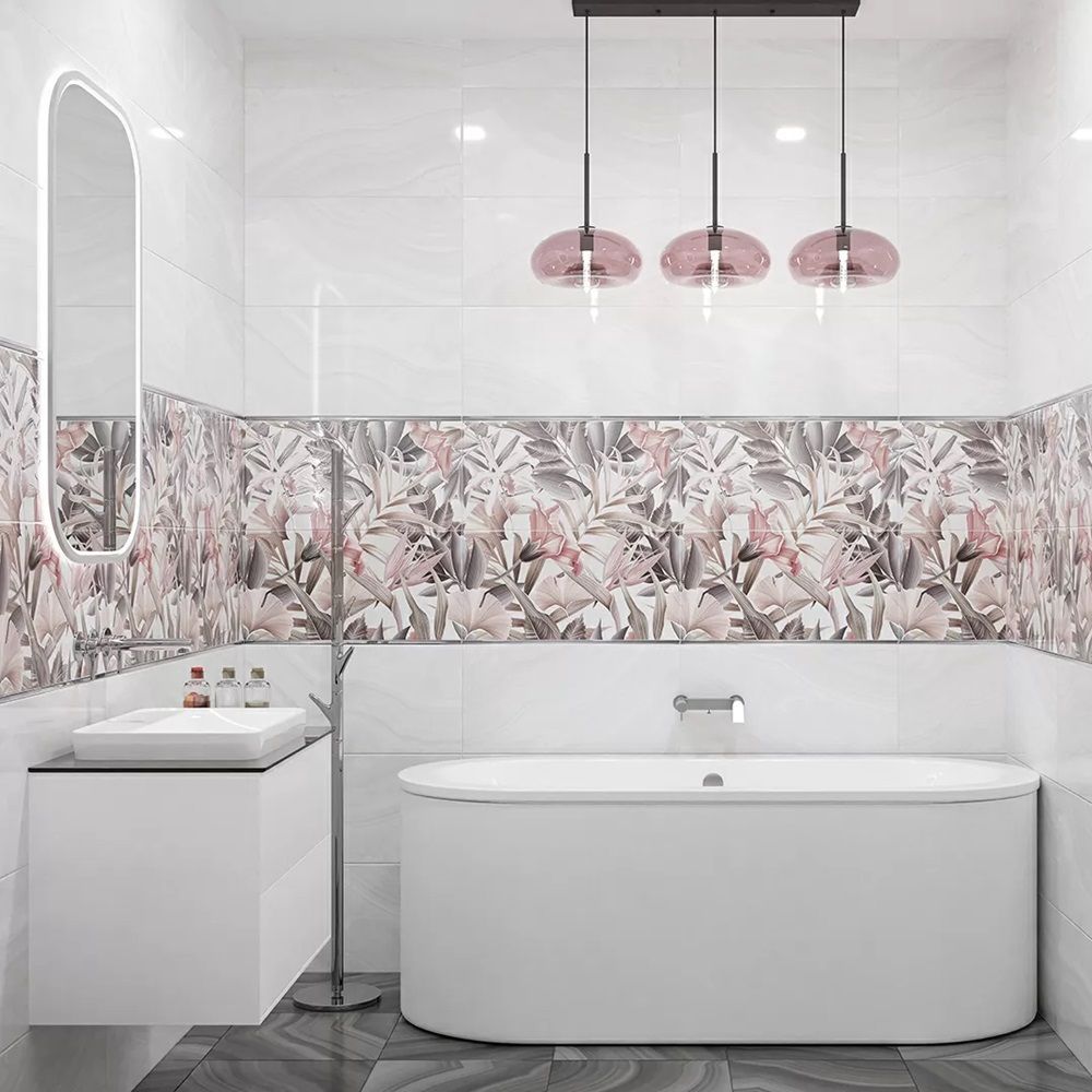 Плитка настенная Azori Acate Flora 1 31,5х63 см серо-розовая 1,6 м2