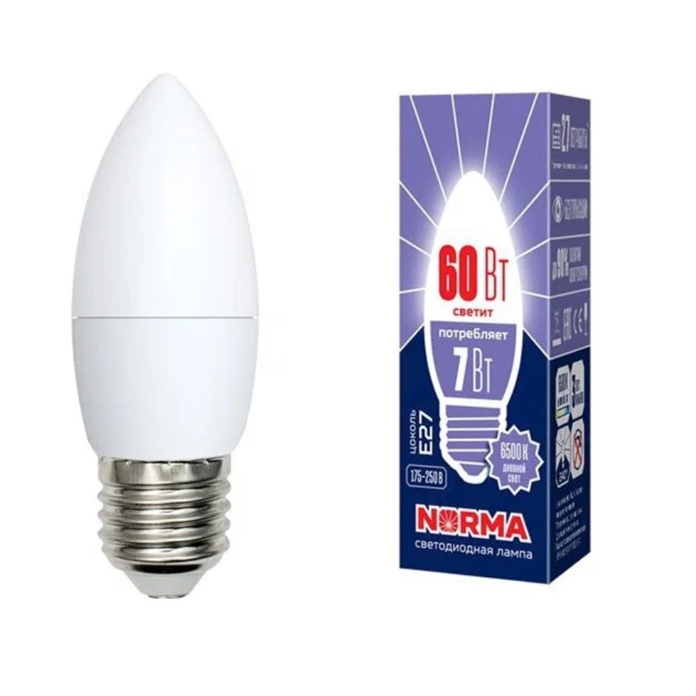 Лампа светодиодная дневной белый свет Е27 7 Вт 6500К 600Лм LED-C37-7W/DW/E27/FR/NR  Volpe