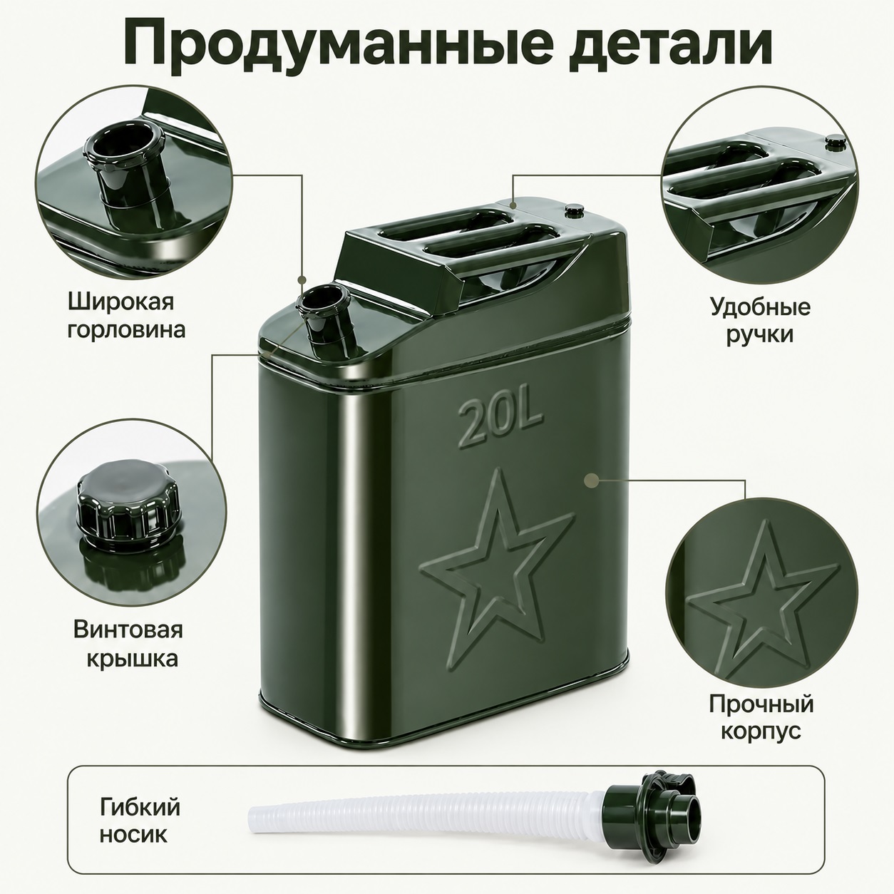 Канистра для топлива 20 л металлическая, зеленая