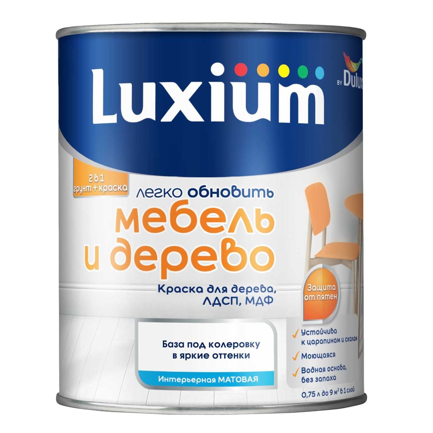 Краска акриловая Luxium Мебель и Дерево BC матовая прозрачная 0,75 л