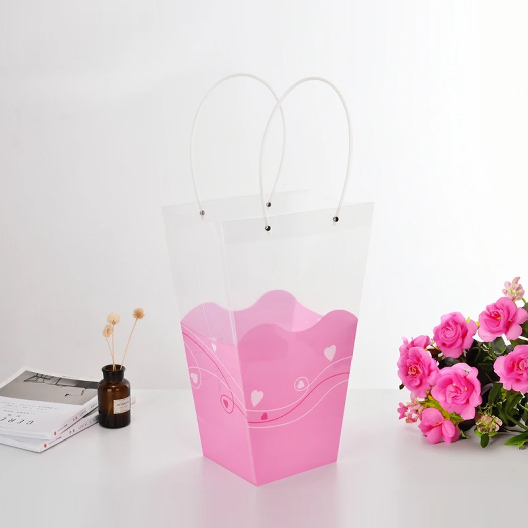 Пакет подарочный для цветов 15х16х29х42 см прозрачный c сердечками