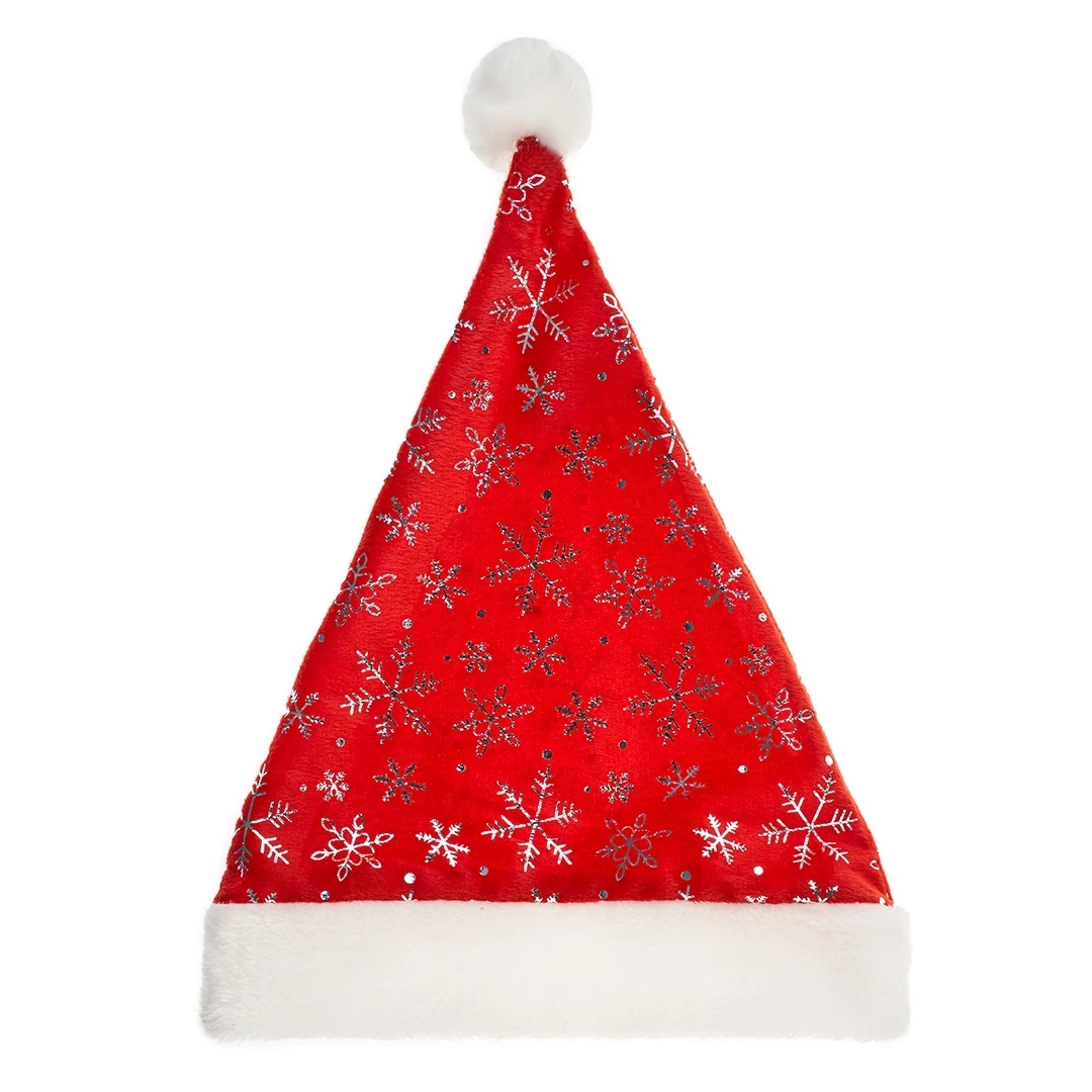Колпак новогодний бархатный Моя Елочка Снежинки серебро 28х35 см красный 2024-0296