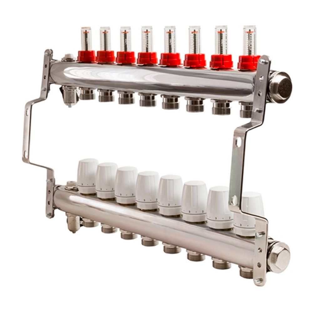 Коллекторная группа 1"х3/4'' евроконус 8 выходов c расходомерами VRT