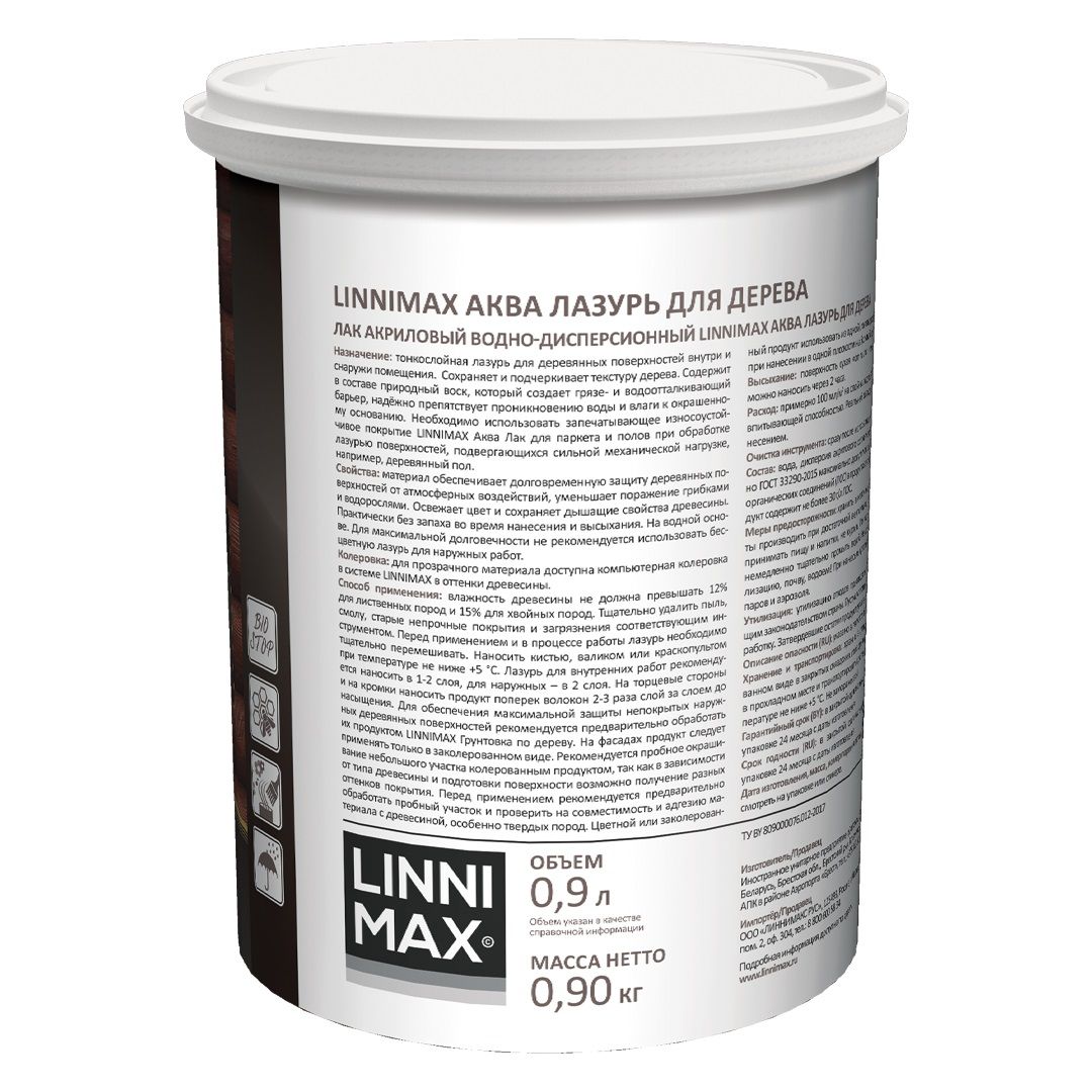 Антисептик лессирующий для дерева Linnimax Аква Лазурь орех 0,9 л