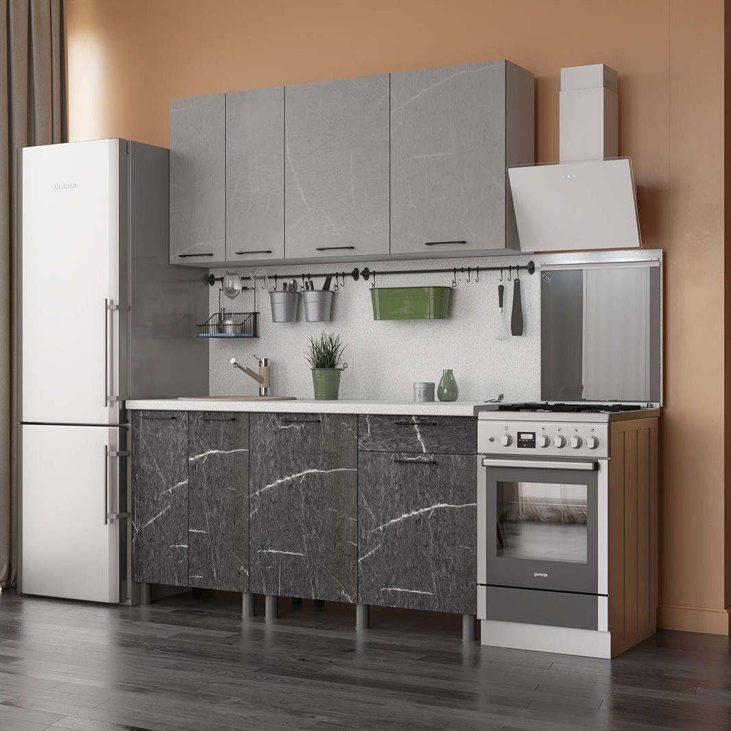 Гарнитур кухонный Марбл 1,6 м Мрамор Лайт/Мрамор Дарк/Мрамор белый 26 мм