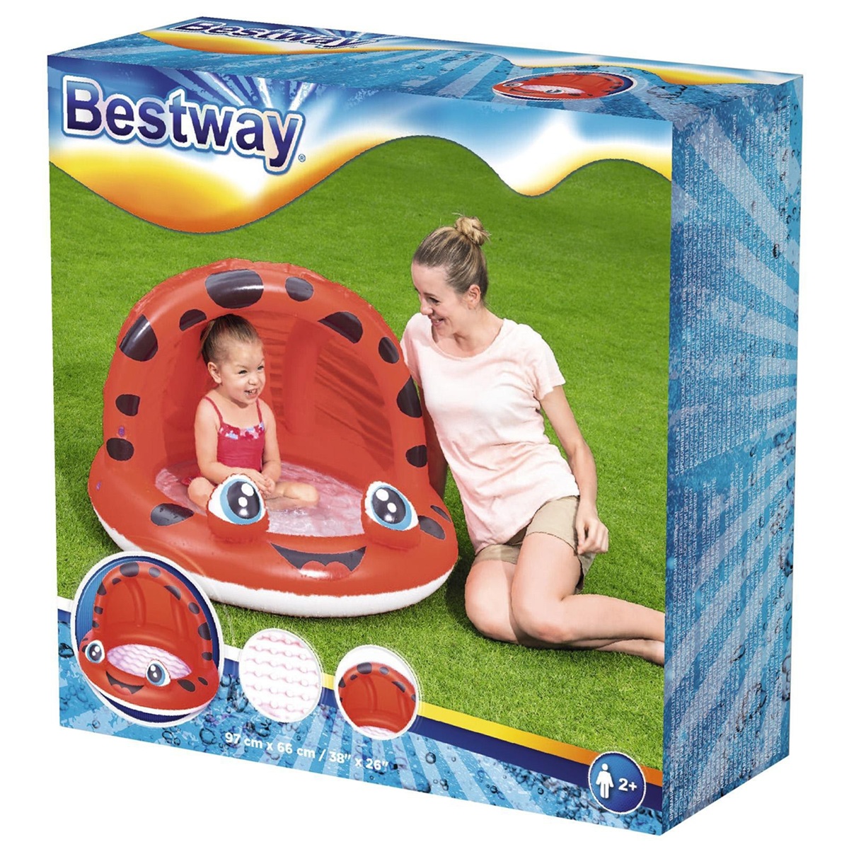 Бассейн детский надувной с навесом от солнца 97х66 см 26 л Bestway Shaded 52189