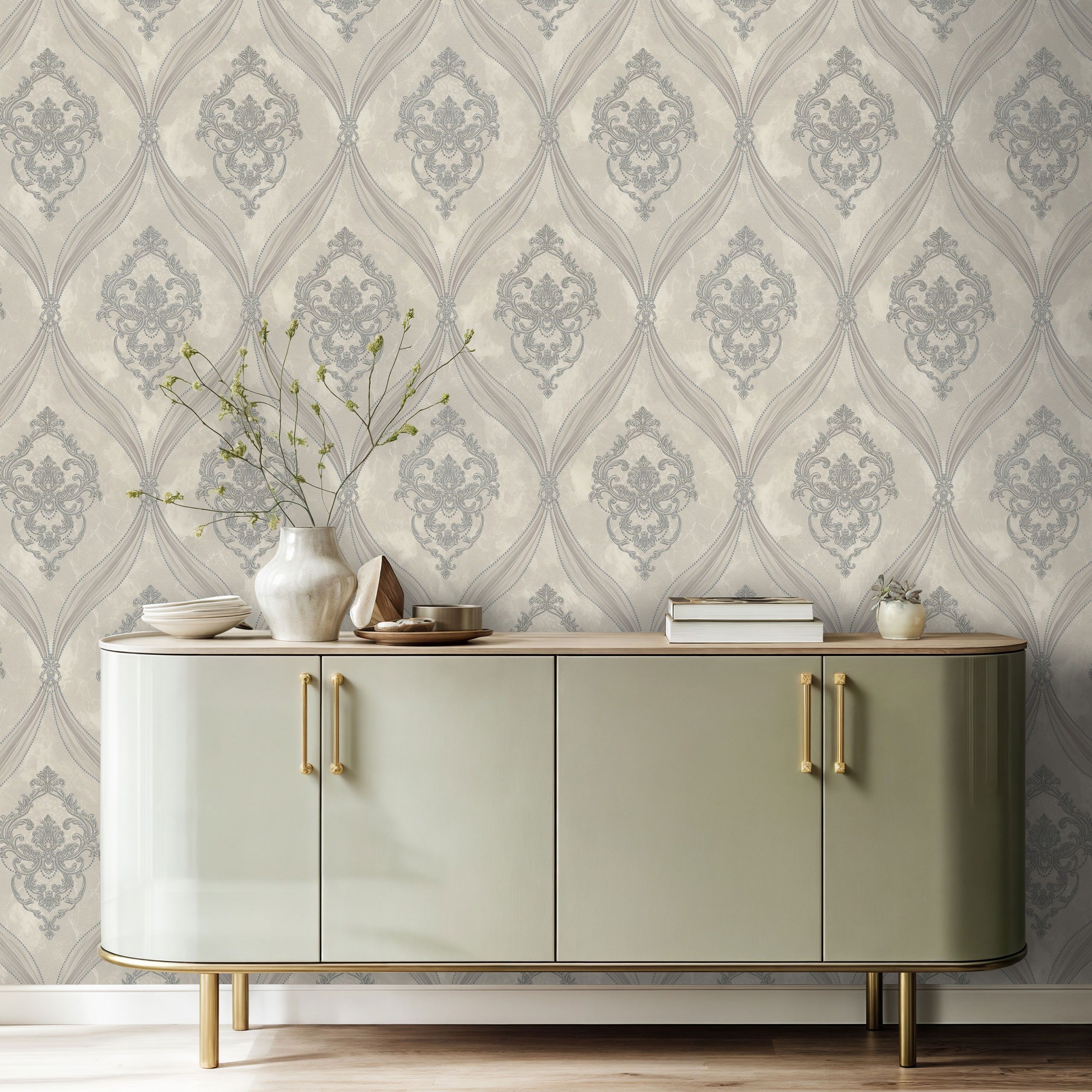 Обои Euro Decor Matilda 7294-17 бежевые дамаск 1,06х10,05 м