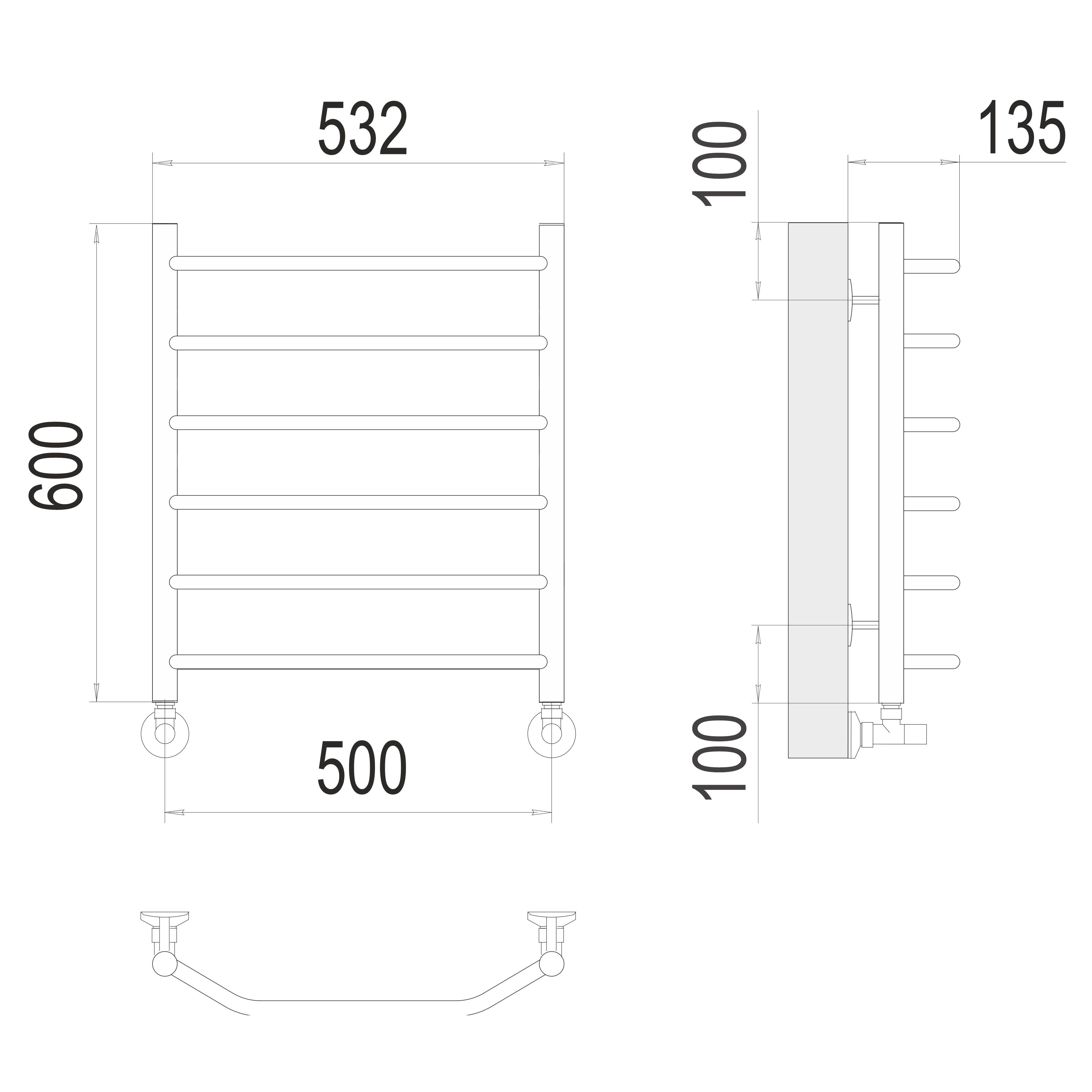 Полотенцесушитель водяной Terminus Виктория П6 50х60 см черный