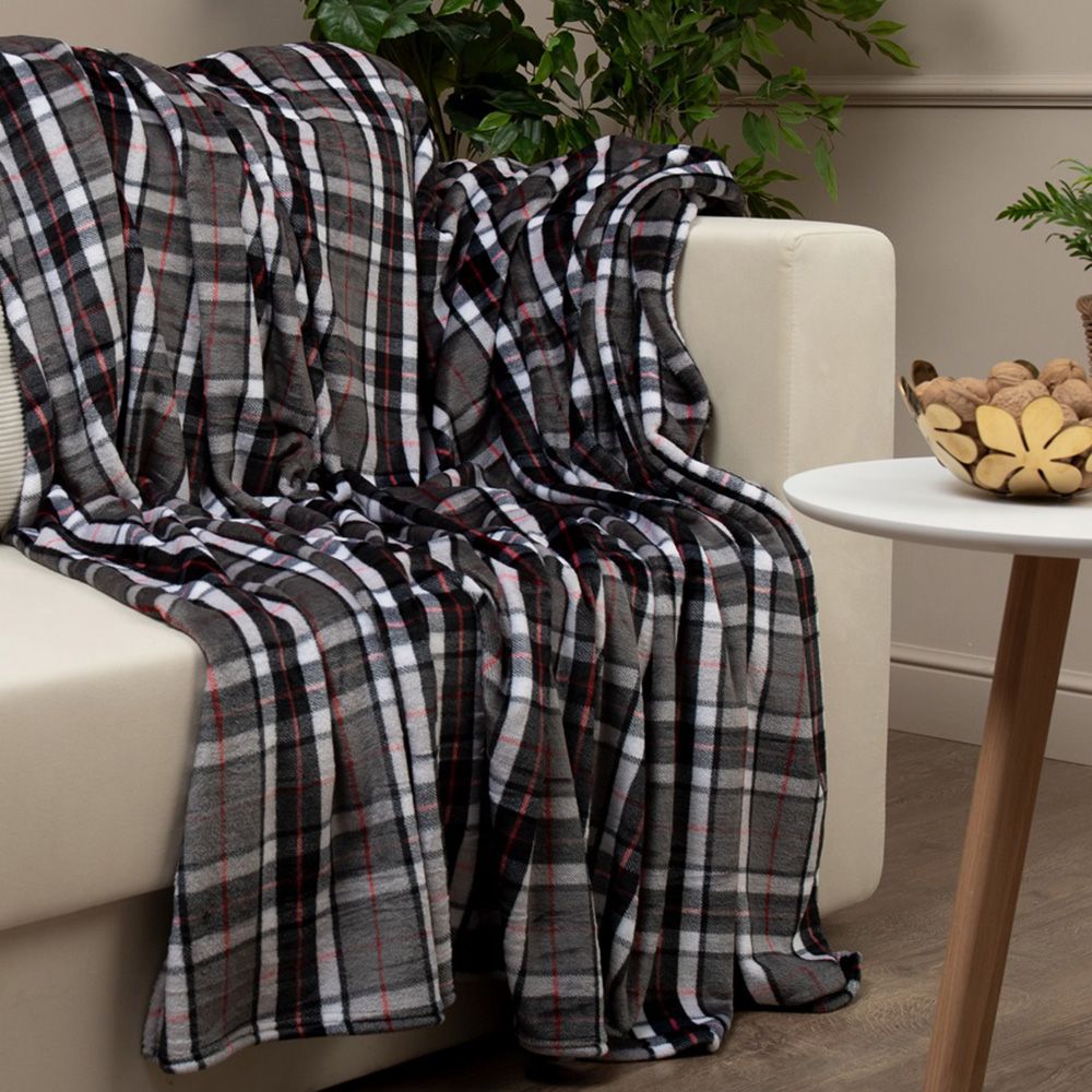 Плед фланель TF FN F137 a1520 Шотландка 150x200 см серый