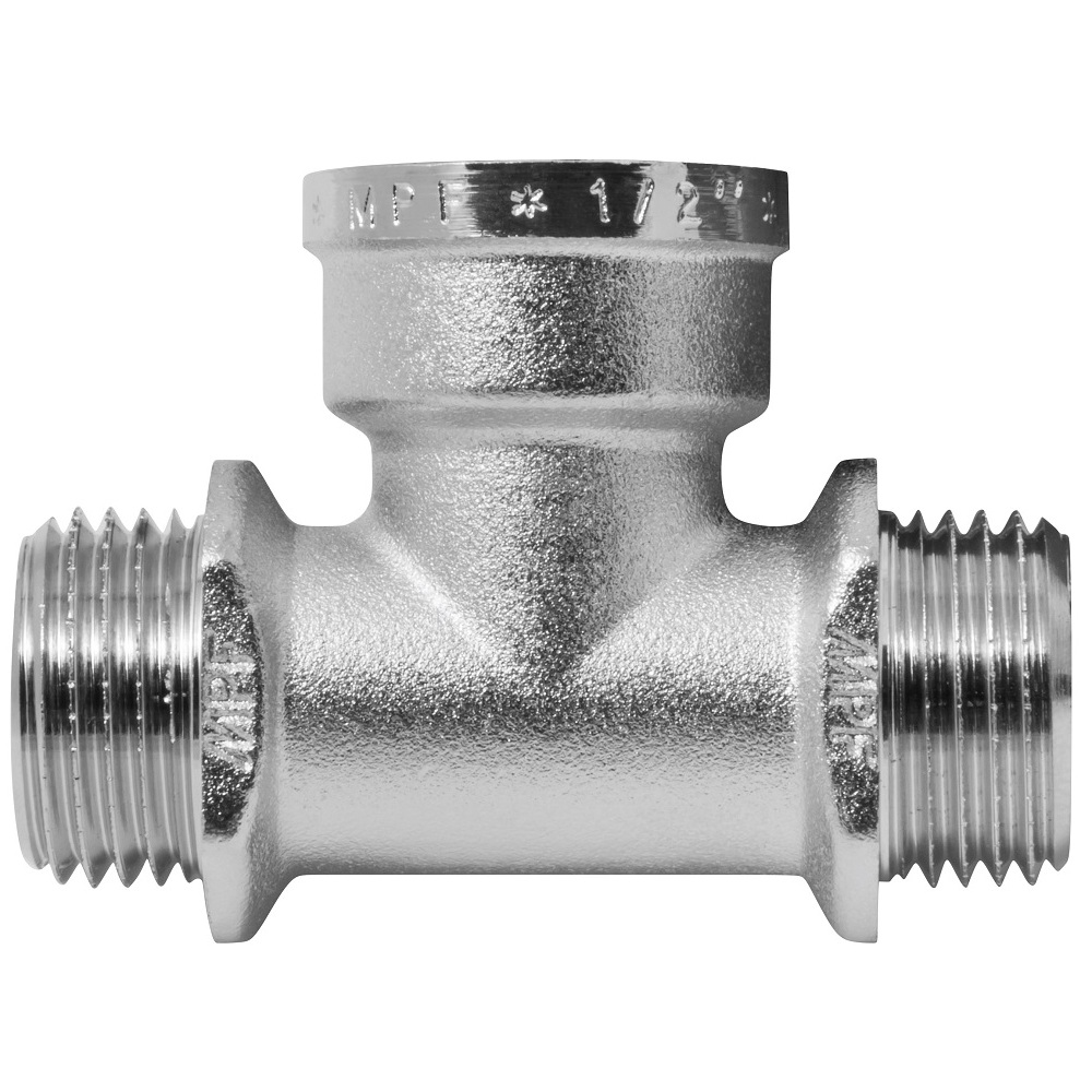 Тройник латунь никель 1/2" НР/ВР/НР с ограничителем MPF MP-У ИС.072230