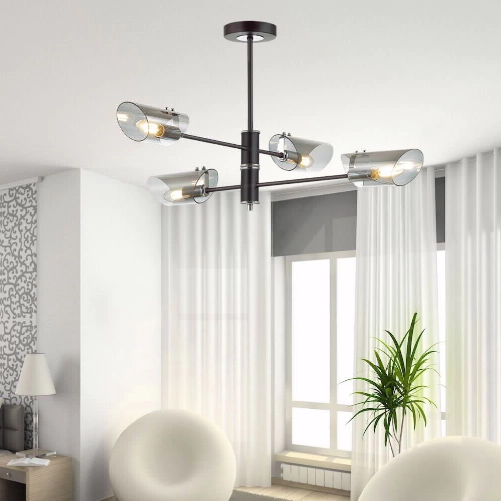 Люстра потолочная 210821/4P BK+CH 4х60Вт E27 d87 см h40 см черный/хром