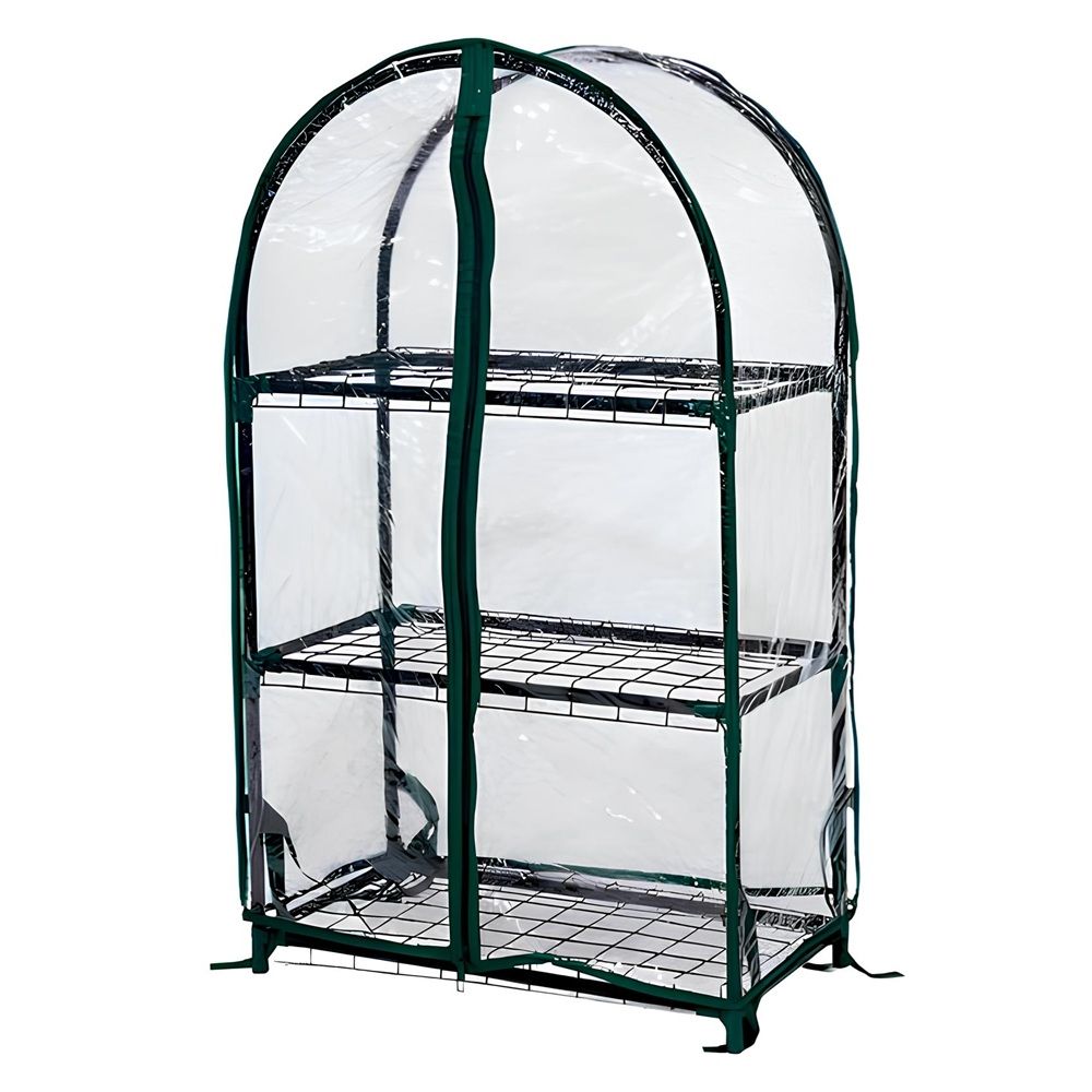 Парник для рассады 46x24x75 см 3 полки с чехлом ГеоПластБорд зеленый c округлым верхом